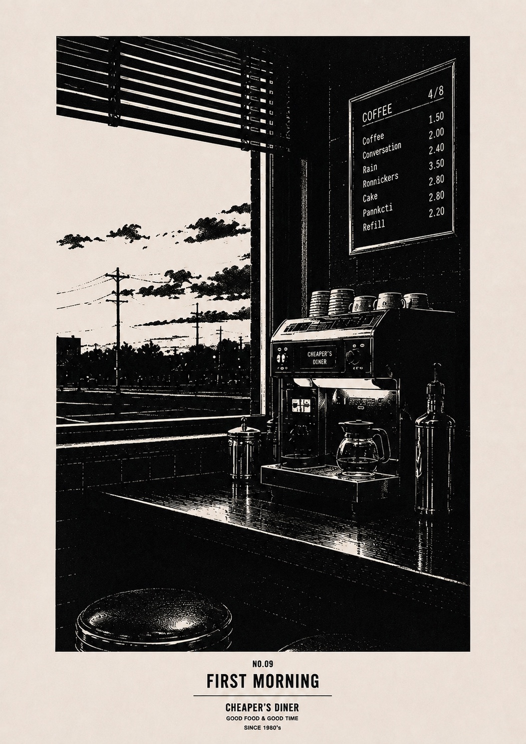 朝のCHEAPER'S DINERを描いたグラフィック