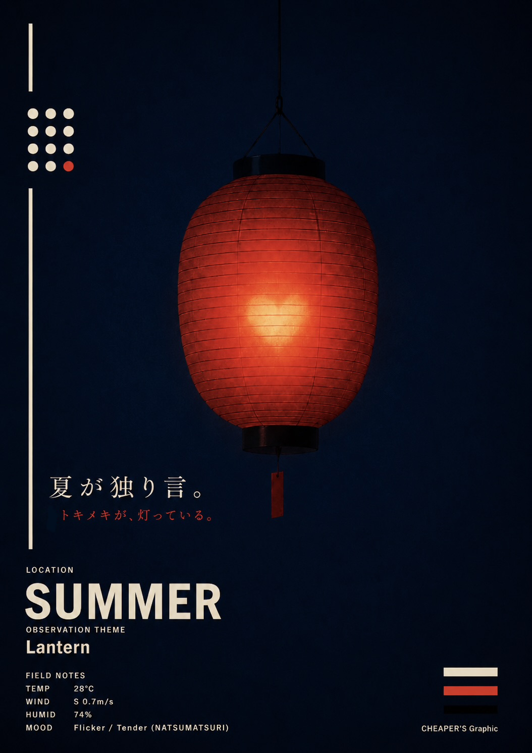 夏祭りの夜、赤い提灯が灯るグラフィック